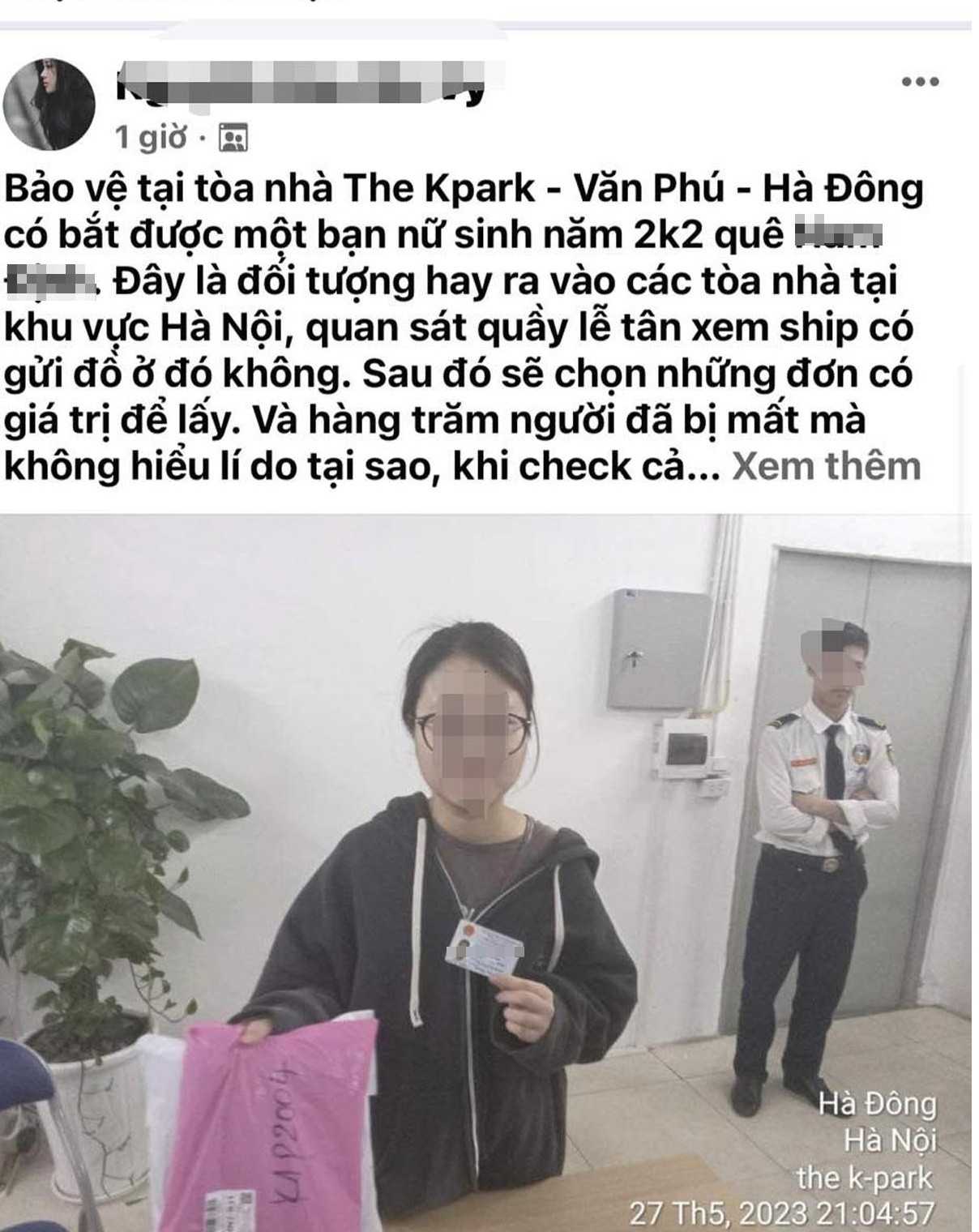 Làm rõ hành vi cô gái lấy trộm đồ ship giá trị ở tòa nhà The Kpark
