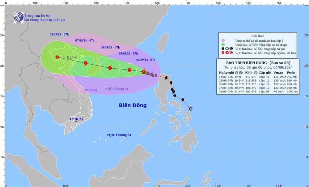 Bão số 3 Yagi vào Vịnh Bắc Bộ vẫn mạnh cấp 13